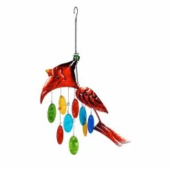 Promo ๐ Lawn & Garden Decor Evergreen Glass And Metal Cardinal Icon Wind Chime ๐ฅฐ