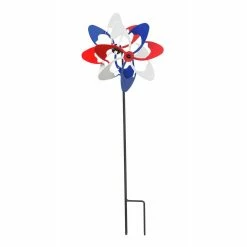 Cheapest 🔔 Lawn & Garden Decor Evergreen Red & Blue Wave Americana Mini Kinetic Windmill 👏
