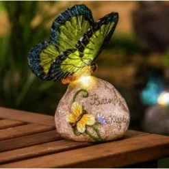 Brand new π Lawn & Garden Decor Evergreen Butterfly Kisses Solar Garden Stone π