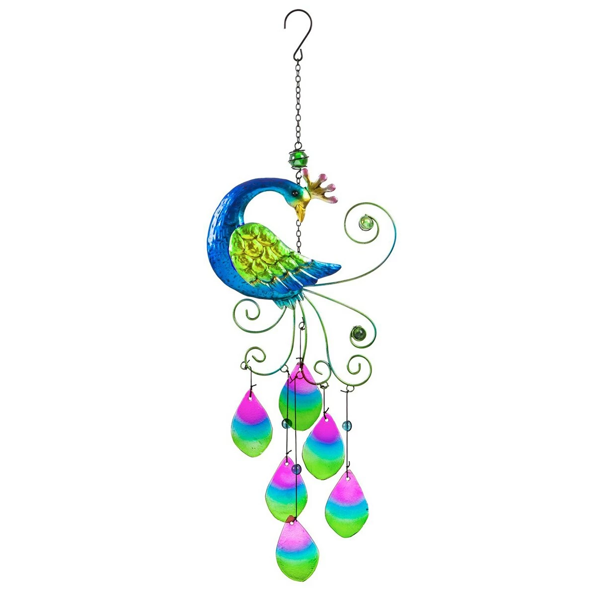 Cheap 😍 Lawn & Garden Decor Evergreen Peacock Glass And Metal Icon Wind Chime 🌟