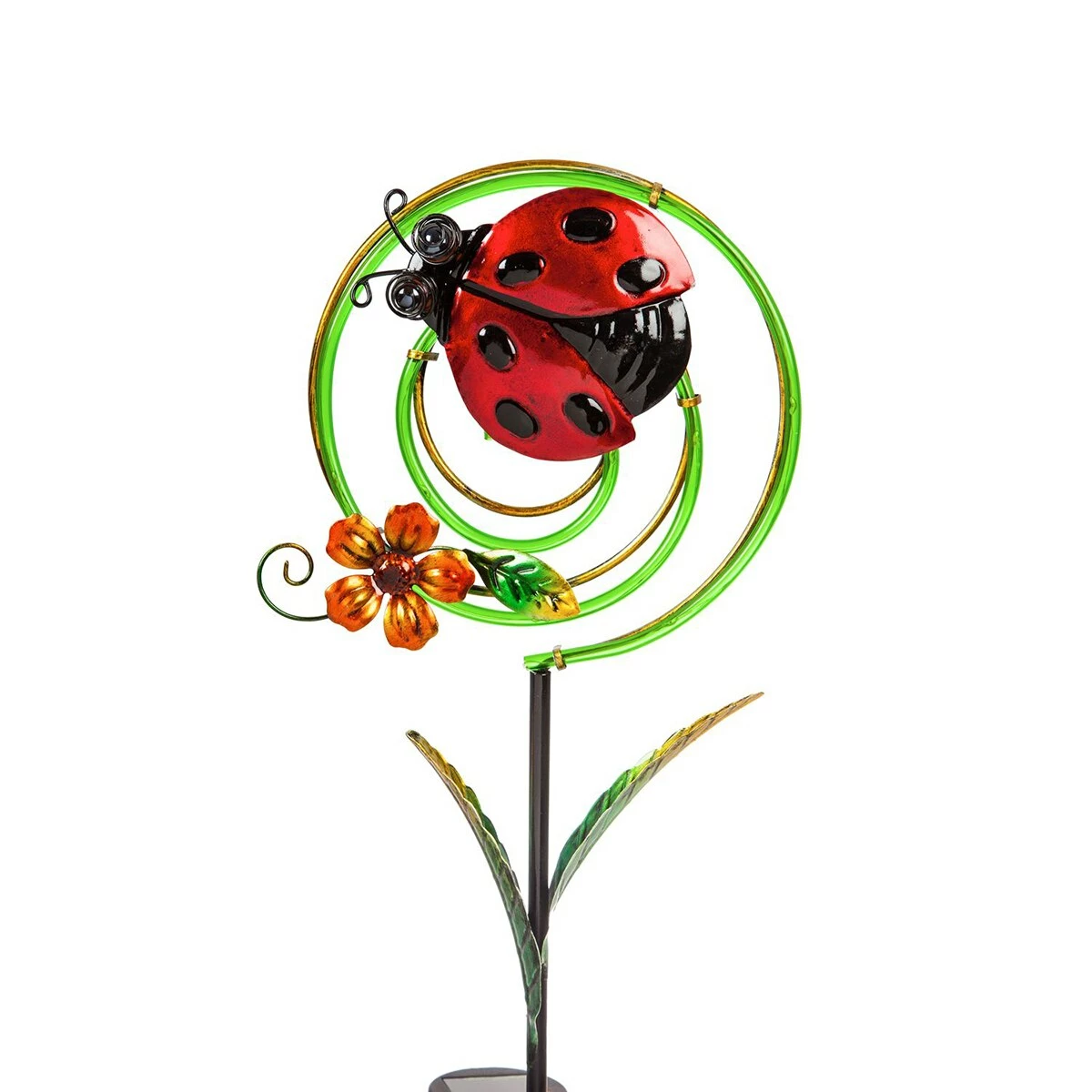New โ Lawn & Garden Decor Evergreen 35.75in. Ladybug Chasing Light Solar Garden Stake ๐