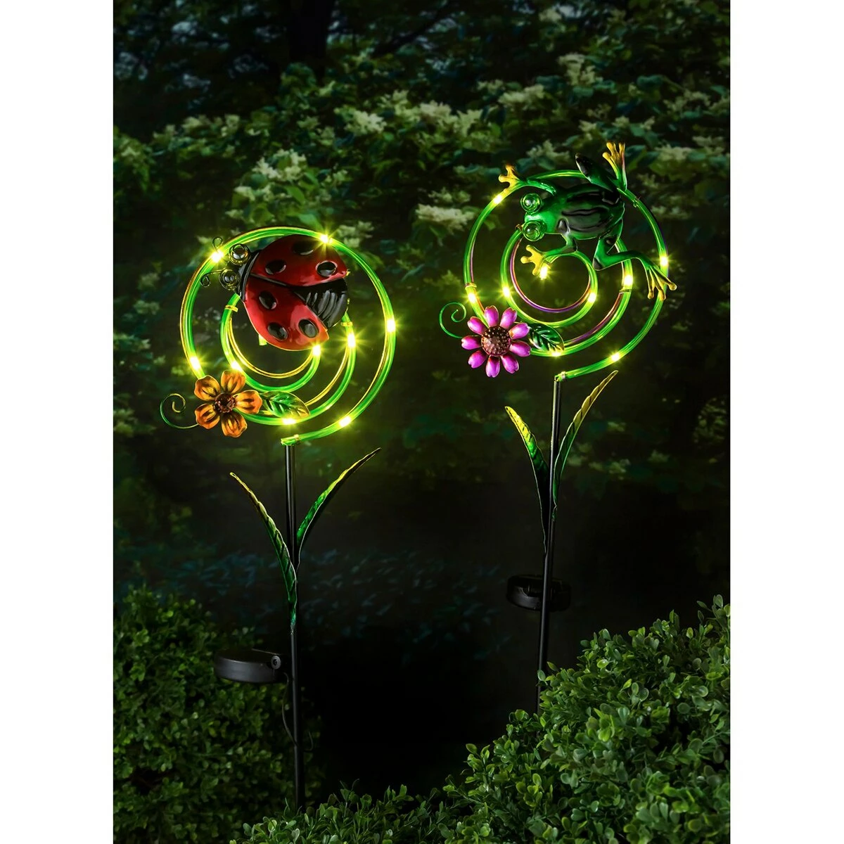 New โ Lawn & Garden Decor Evergreen 35.75in. Ladybug Chasing Light Solar Garden Stake ๐ - Image 2