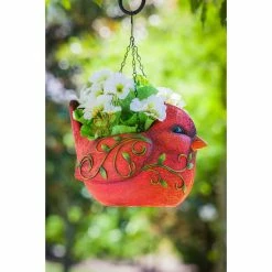 Brand new ✔️ Lawn & Garden Decor Evergreen Red Cardinal Hanging Portly Bird Planter ❤️