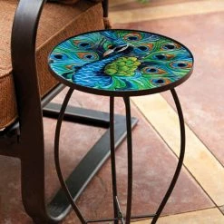 Best Pirce 😍 Patio Furniture Evergreen Peacock Glass Table 🛒
