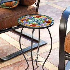 Outlet 🧨 Patio Furniture Evergreen Floral Glass Table ⌛