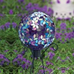 Discount 😀 Lawn & Garden Decor Evergreen Iridescent Purple Mosaic Glass Gazing Ball 🔔