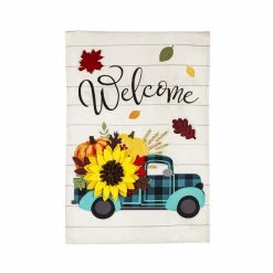Cheap 😀 Lawn & Garden Decor Evergreen Fall Plaid Truck Garden Linen Flag 👏