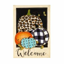 Discount 🎁 Lawn & Garden Decor Evergreen Mixed Print Pumpkins Garden Linen Flag 🧨