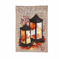 New ๐ Lawn & Garden Decor Evergreen Pumpkin Lanterns House Burlap Flag ๐งจ