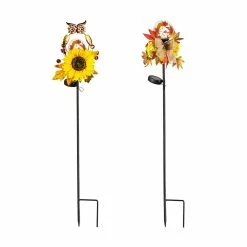 Outlet ๐ Lawn & Garden Decor Evergreen Solar Fall Flowers And Owl Garden Stake ๐