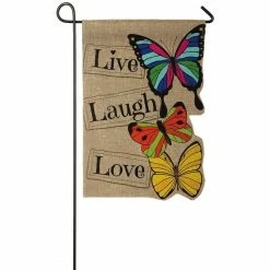 Promo ⭐ Lawn & Garden Decor Evergreen Live Laugh Love Garden Burlap Flag 🎉