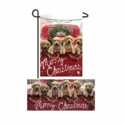 Hot Sale 😉 Lawn & Garden Decor Evergreen Truck With Puppies Garden Flag And Mat Set 🧨