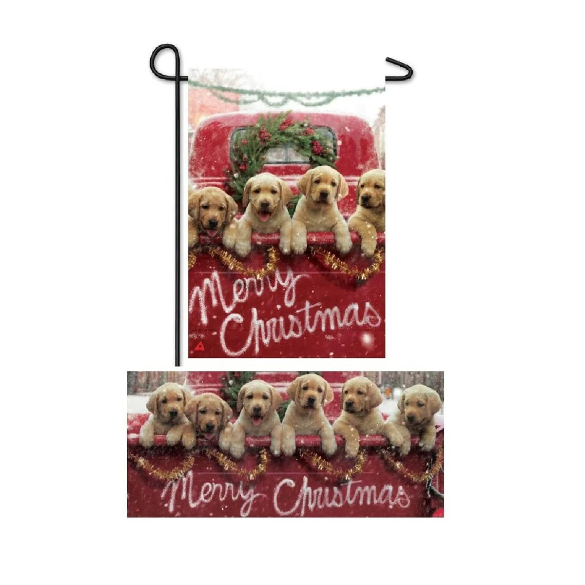 Hot Sale ๐ Lawn & Garden Decor Evergreen Truck With Puppies Garden Flag And Mat Set ๐งจ