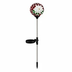 Best Pirce 🎉 Lawn & Garden Decor Evergreen Solar Poinsettia Mosaic Globe Garden Stake ✨