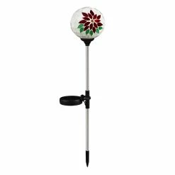 Best Sale ๐คฉ Lawn & Garden Decor Evergreen Solar Poinsettia Mosaic Globe Garden Stake - White/Red ๐