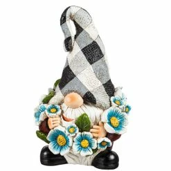 New ๐ Lawn & Garden Decor Evergreen 8in. Gnome With Blue Flower Garden Statuary โ