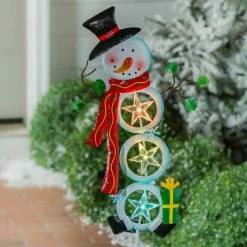 Best Sale ๐ Lawn & Garden Decor Evergreen 38in. Color Changing Stars Snowman Garden Stake ๐งจ
