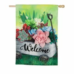 Cheapest 🔔 Lawn & Garden Decor Evergreen Galvanized Wagon With Succulents Garden Flag 👍