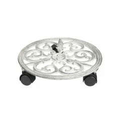 Best deal 🌟 Lawn & Garden Decor Evergreen 11.5in. White Metal Fleur Des Lis Plant Trolley 👍