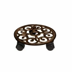 New 🥰 Lawn & Garden Decor Evergreen 11.5in. Distressed Verdigris Woven Scroll Plant Trolley 😉