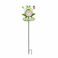Discount 🥰 Lawn & Garden Decor Evergreen Frog Solar Thermometer Garden Stake 🤩