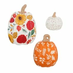 Cheap ❤️ Lawn & Garden Decor Evergreen Autumn Blooms Ceramic Pumpkins - Set Of 3 ⭐