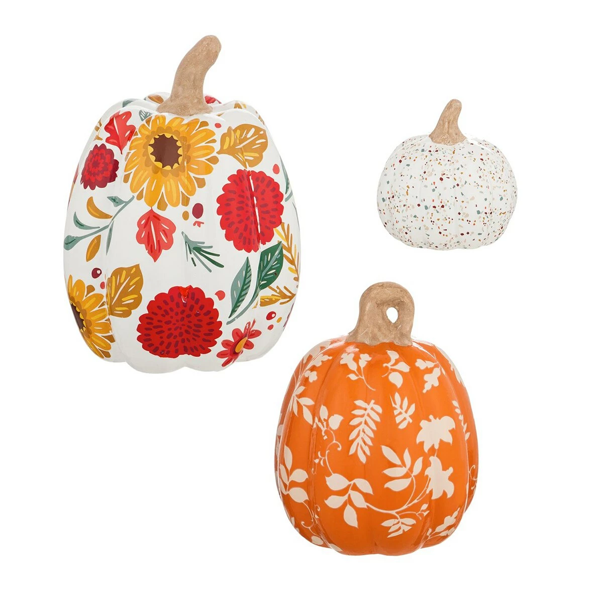 Cheap โค๏ธ Lawn & Garden Decor Evergreen Autumn Blooms Ceramic Pumpkins - Set Of 3 โญ