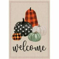 Best Pirce 👏 Lawn & Garden Decor Evergreen Mixed Pattern Pumpkins "Welcome" Garden Suede Flag 🤩