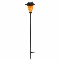 Flash Sale 👏 Outdoor Lighting Evergreen 3-in-1 Red And Orange Glass Solar Fire Flame Torch 🧨