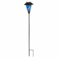 Discount ⌛ Outdoor Lighting Evergreen 3-in-1 Blue And Purple Glass Solar Fire Flame Torch ⭐