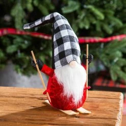 Buy ⭐ Decorative Accents Evergreen Plush Skiing Gnome With Gingham Hat Table Decor 🎉
