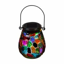 Budget ๐ Outdoor Lighting Evergreen Solar Glass Rainbow Mosaic Lantern โจ