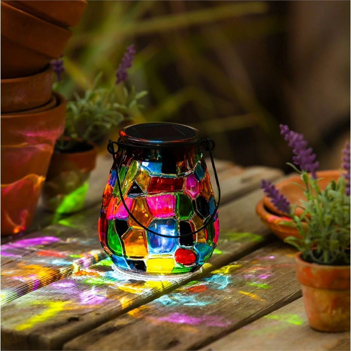 Budget 😀 Outdoor Lighting Evergreen Solar Glass Rainbow Mosaic Lantern ✨ - Image 2