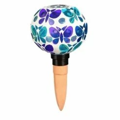 Budget 💯 Lawn & Garden Decor Evergreen Butterfly Mosaic Glass Watering Globe With Spike 🥰